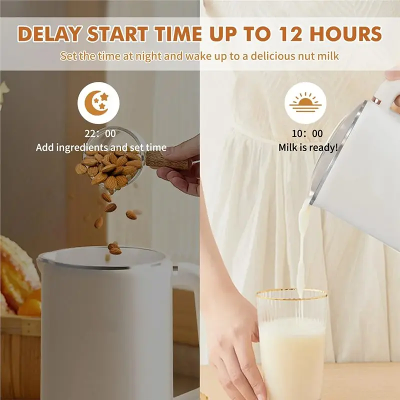 ABZA-Nut Milk Maker 35Oz 1000Ml Almonds Milk Machine Automatic Soy Oat Cow Plant-Based Milk Homemade Beverages US Plug