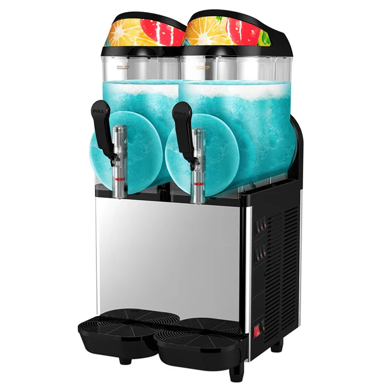Snow Melter XC224 Commercial Double Cylinder Slush Machine, Automatic Cold Drink Machine Smoothie Mixing Equipment