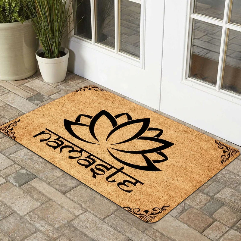 VIKAMA Lotus Zen Door Mat Non-Slip Machine Washable Floor Mat Bedroom Kitchen Carpet Yoga Studio Meditation Room Home Decoration