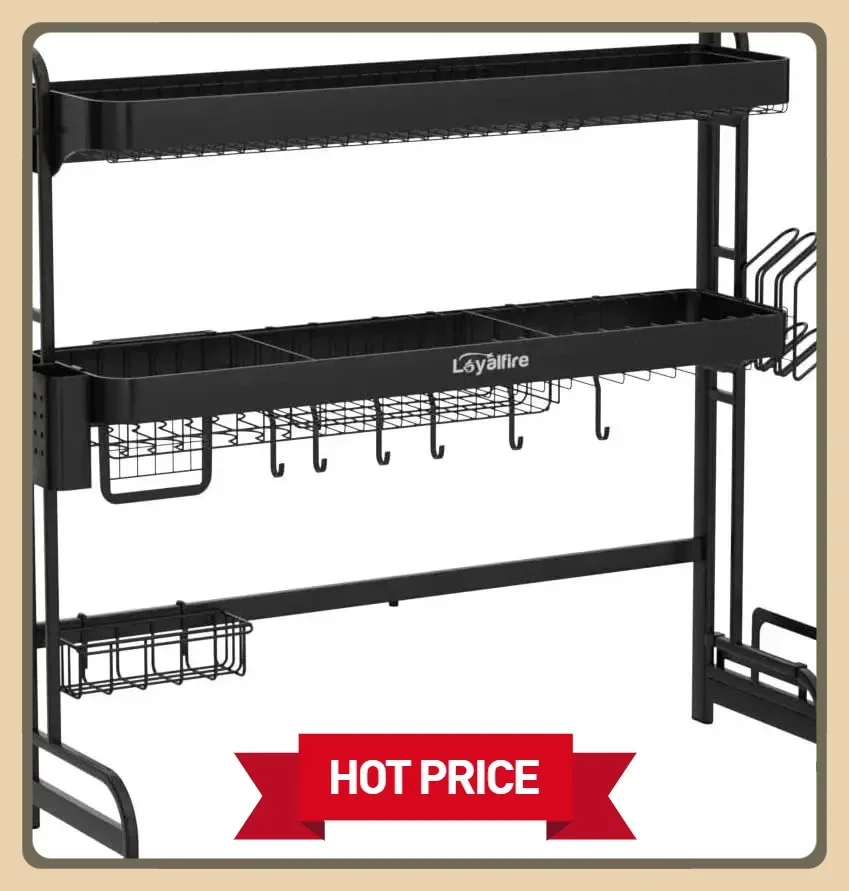 

Сушилка для посуды над раковиной, 20,87–37,6 дюймов, 3-ярусная, полностью из нержавеющей стали, большая, для хранения, регулируемая по длине