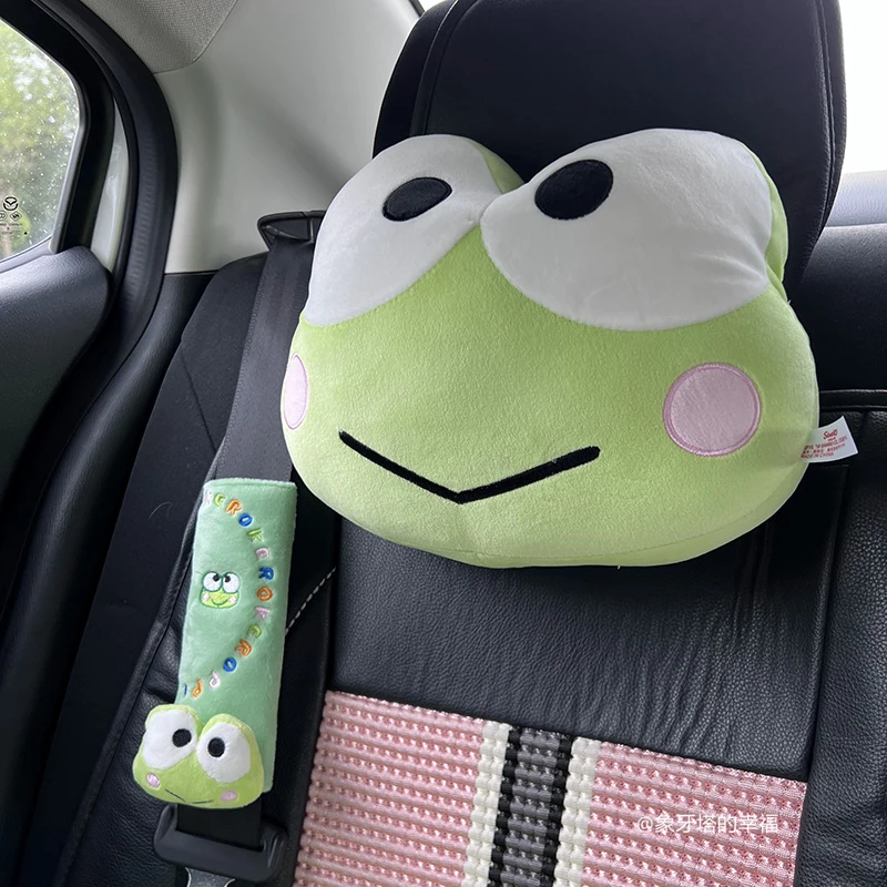 Accessori per auto Cute Kero Kero Keroppi poggiatesta fodera per cintura di sicurezza cuscino posteriore Kawaii cuscino Anime in stile giapponese bel regalo di natale