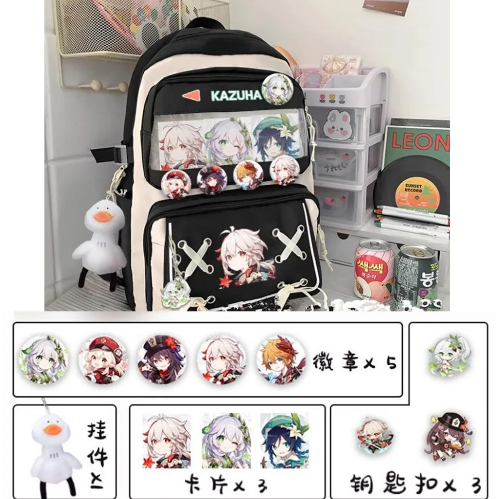 Kokomi Genshin Impact con Pain Badge portachiavi zaino Anime trasparente Pain Book Bag Laptop School Girls Boys zaino regalo