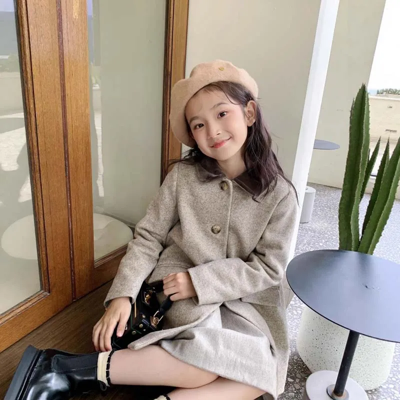 

In Stock 2025 Autumn Winter BP Baby Girls Padded Temperament British Style Coat with Brown Collar Fashion Winter Girl Wool Coat