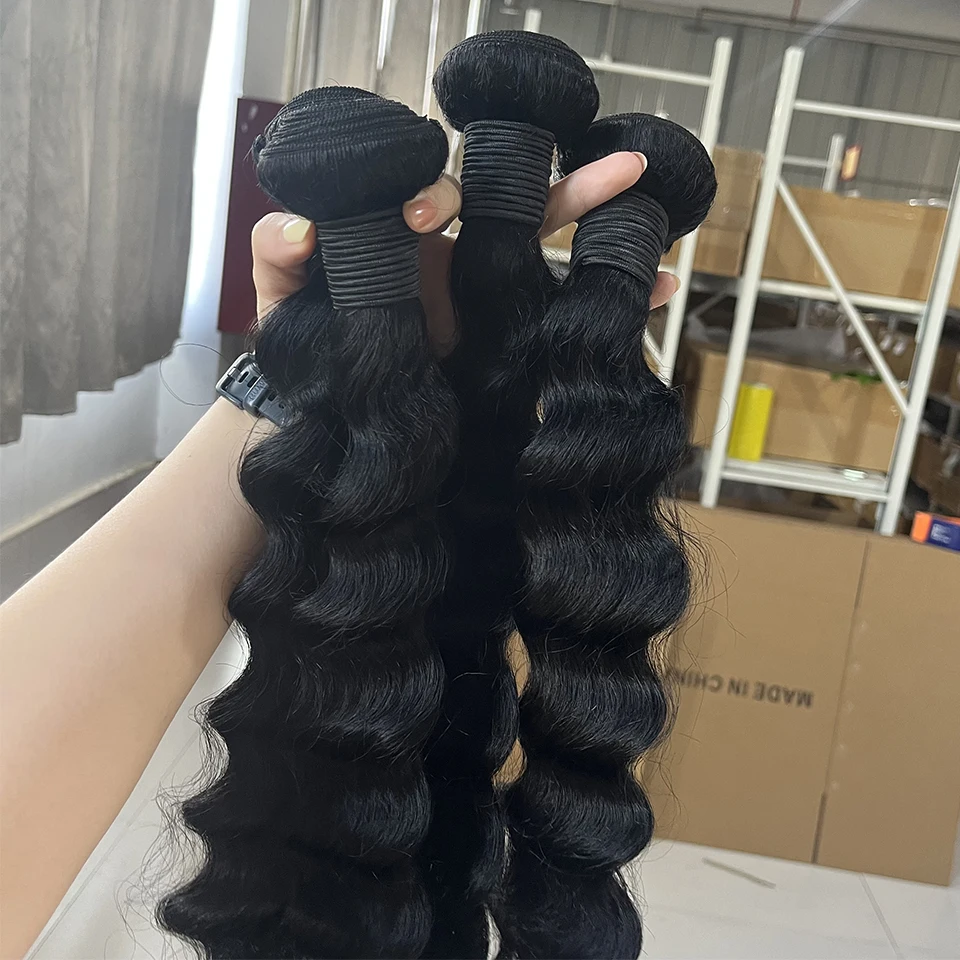 12A Brazilian Loose Deep Wave Human Hair Bundles Remy Virgin Hair Weaves Bundles Unprocessed Raw Double Weft Human Hair Extensions Deals Natural Color 1b Human Hair Bundles For Women Daily Use Birthday Holiday Gift Kpop Popular Hairstyles