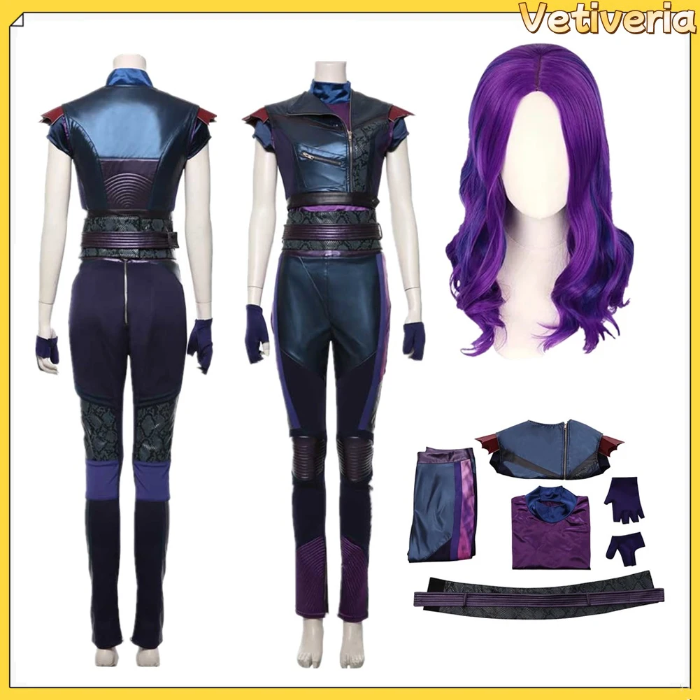

Mal Cosplay Women Costume Descendants Disguise Adult Fantasia Jacket Pants Gloves Belt Wig Outfits Halloween Carnival Party Suit