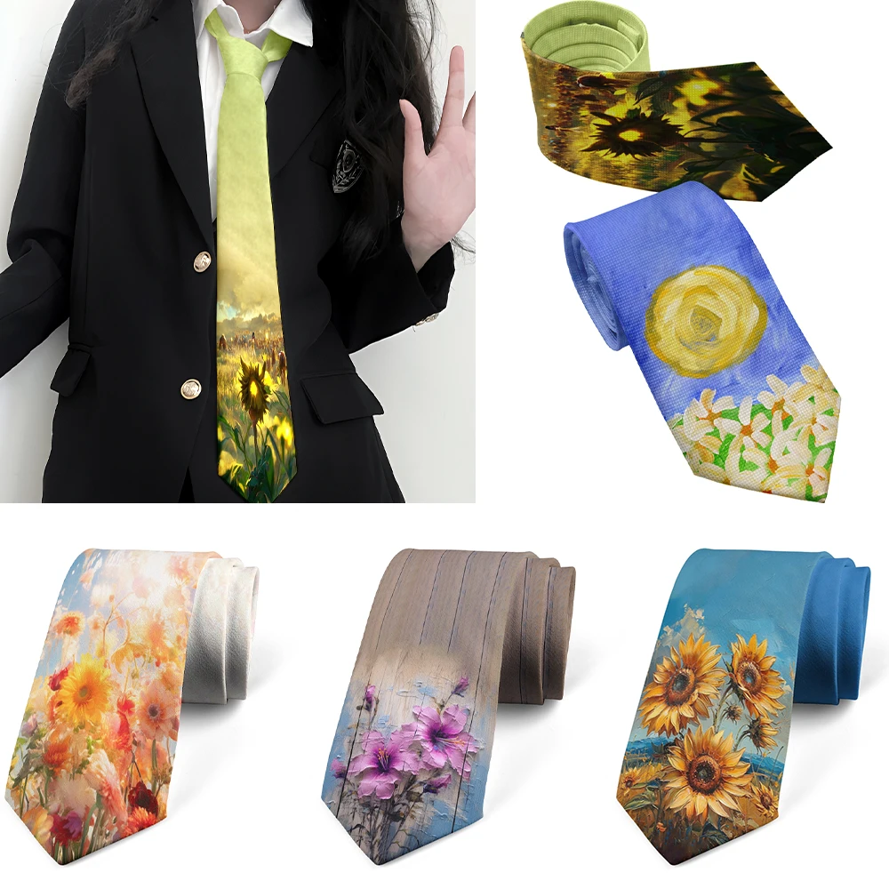 

Модный галстук с рисунком масляной живописи для мужчин и женщин повседневный креативный пасторальный цветочный узор 8 см новинка галстук для свадебной вечеринки Подарки