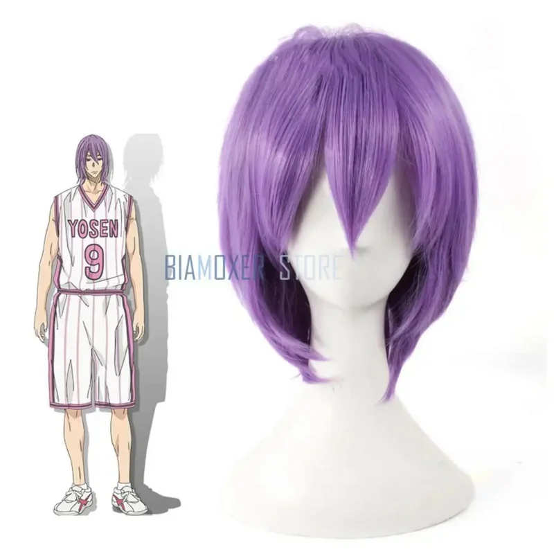 New Arrival Kuroko's Basketball Murasakibara Atsushi Cosplay Wigs Short Purple Hair Cosplay Costume Wig Track Wig Cap.