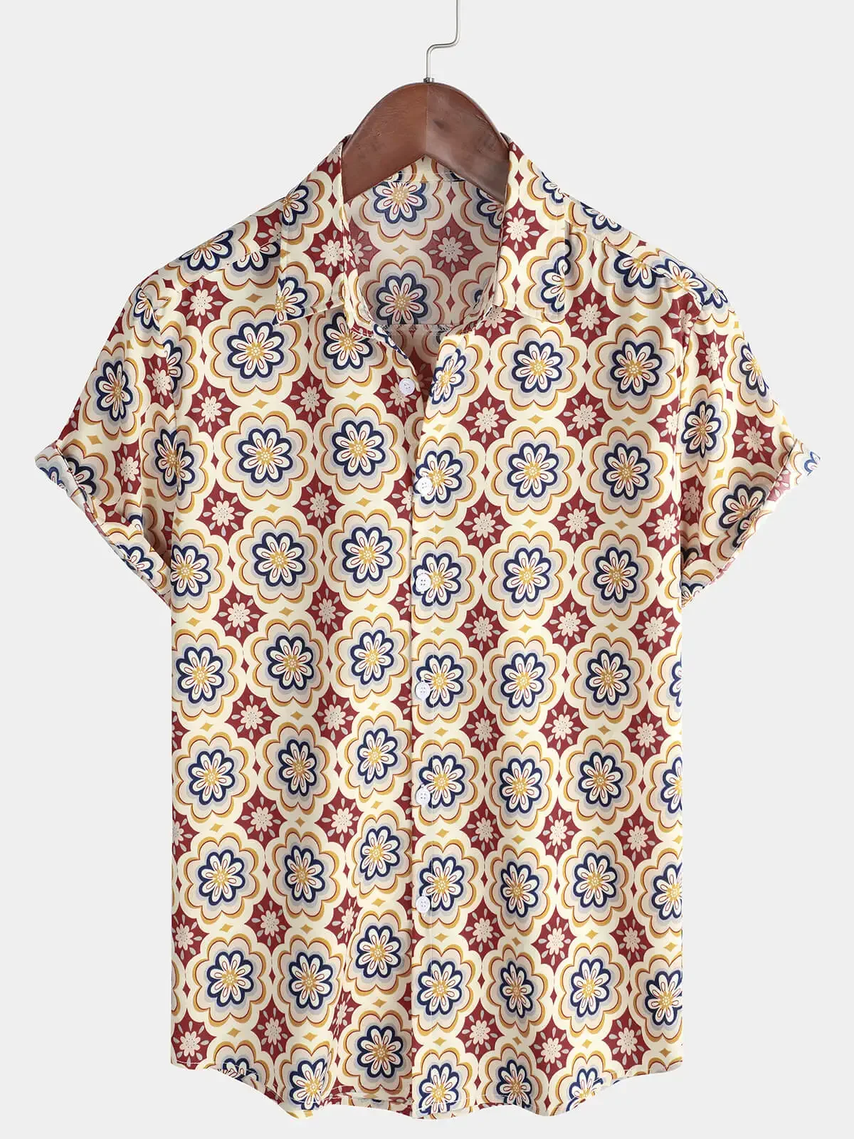 

Vintage Floral Print Short-Sleeve Shirt Summer New Lapel Button Design Casual Daily Commute Vacation Top