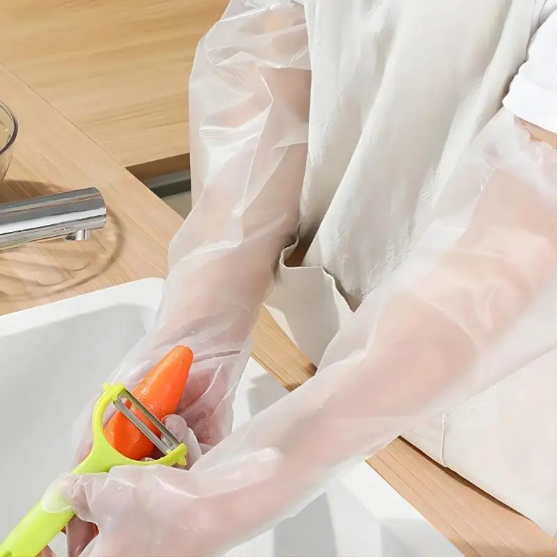 30PCS Disposable Arm Guard Gloves Kitchen Household Cleaning Waterproof Elastic Drawstring Lengthened CPE Long-Arm Gloves Gloves