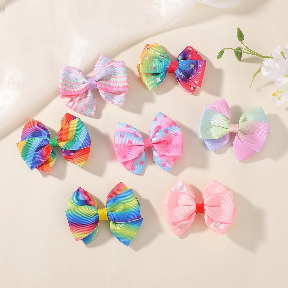2er-Set Haarspangen für Kinder: Niedliche bedruckte Schleifen-Haarspangen für Ponyfransen, Party-Haarspangen, Cheer-Schleifen, Kopfschmuck