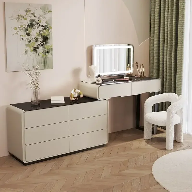 Luxury Modern Dressing Table Makeup Toilets Vanity Large Mirror Storage Furniture Headdresses Meuble Chambre Chair Toiletries