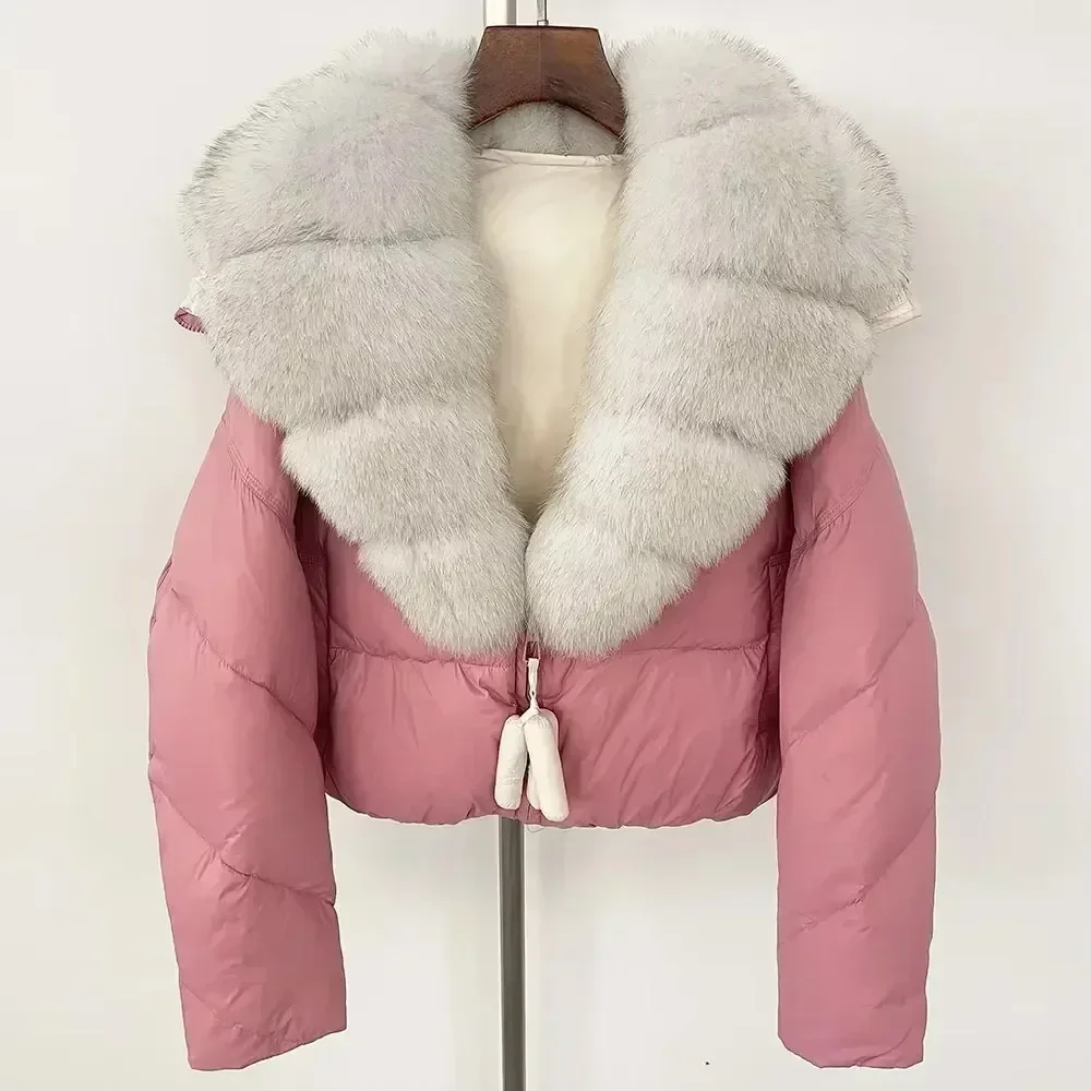 بطة بيضاء أسفل معطف سميكة حقيقية الطبيعية الثعلب الفراء طوق قصيرة معطف الفرو موضة 2025 سترة منفوخة عادية الخريف الشتاء الدافئة النساء #3