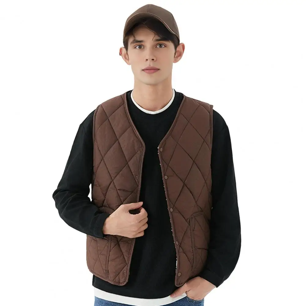 

Men Winter Waistcoat Men's Winter Waistcoat with Velvet Lining Pockets Single Breasted Solid Color Vest Coat for Weather