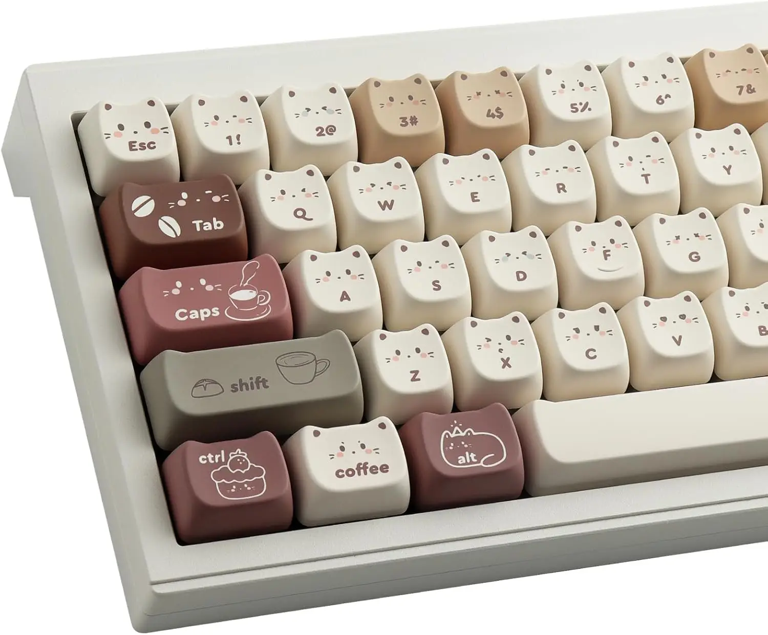 

PBT Keycaps 142 Keys Cute Keycaps Dye-Sublimation Coffee Cat Keycap Mao Profile Custom Keycap for Cherry Gateron MX Swithes Mech