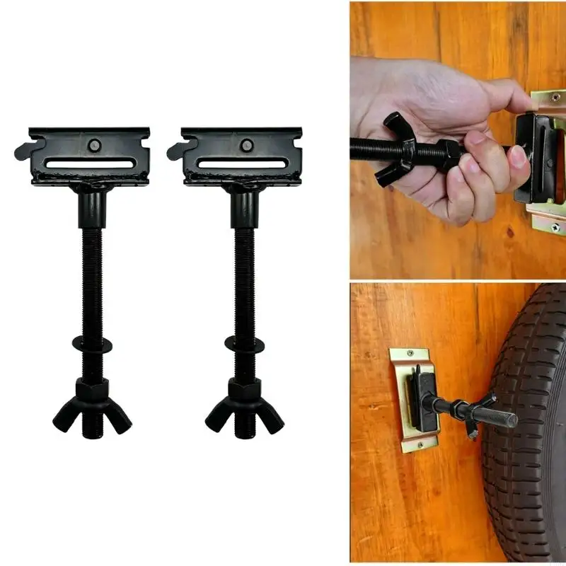  Spare Tire Storage Bracket Set for Trailer and Garage, Steel Hook Mount with Threaded Post Hardware for E-Track