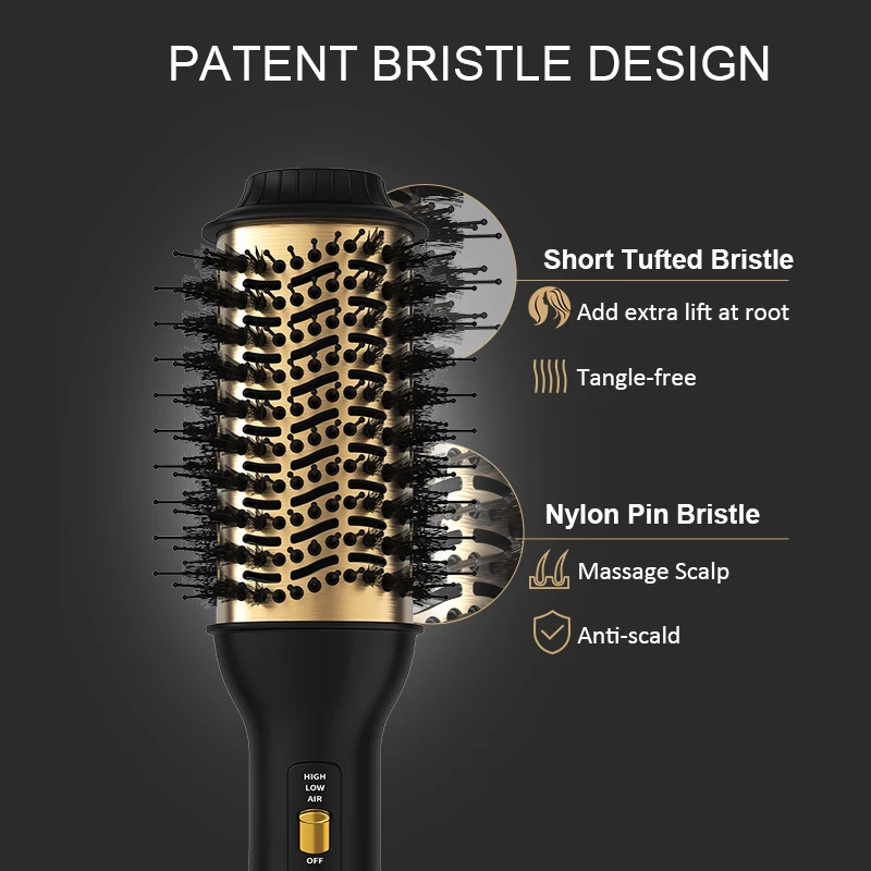 LISAPRO One-Step Hot Air Brush&Volumizer PLUS 2.0 Hair Dryer and Hair Styler New Black Golden Hair Curler Brush