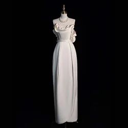 2024 New High-End Satin Wedding Dress for Women Tube Top String of Bridal Gown Vestido Flower Satin Dress