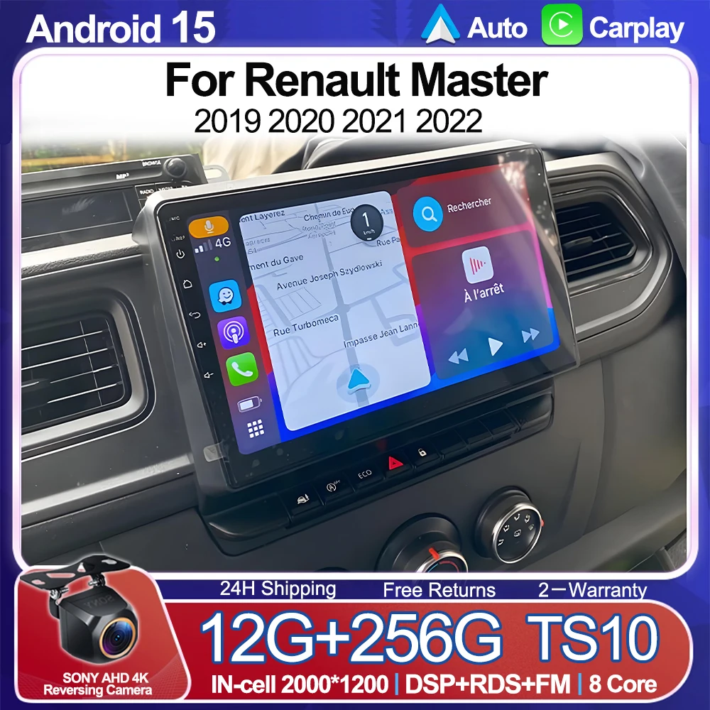 

Android 15 Carplay Auto For Renault Master 2019 2020 2021 2022 Car Radio Navigation DVD Video Player DSP Stereo 360 Camera WIFI