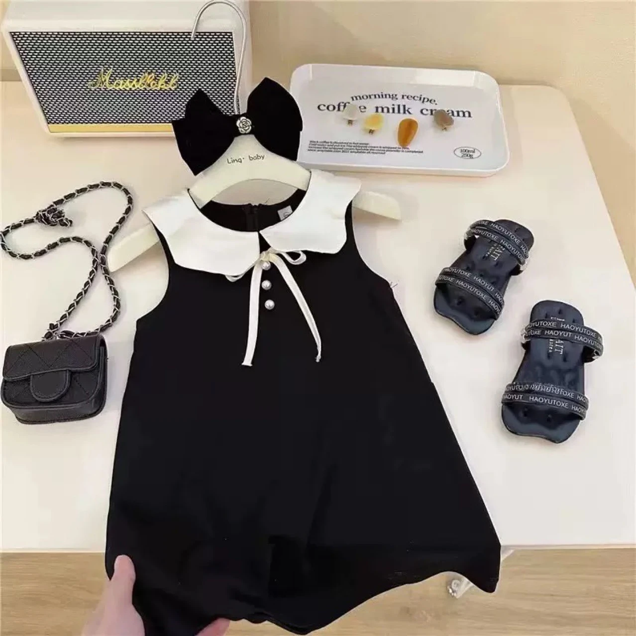 New Summer Girls Dress Lapel Pearl Embellishment Sleeveless Princess For 2-8 Years Old Kids Children Birthday Present