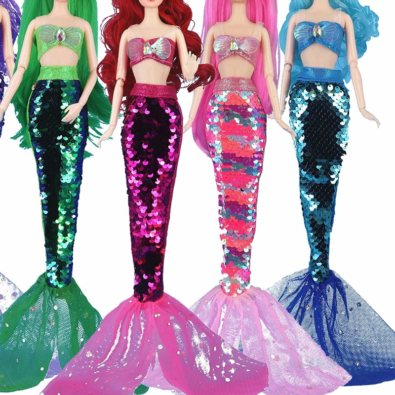 4 Pcs Shiny Beauty Fish Tail Dress Mermaid Costume for Barbies Doll 11.5inch Doll Accessories 1/3BJD Blyth Mermaid Dress