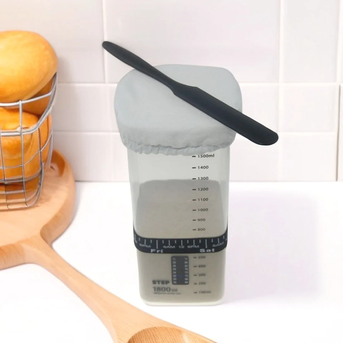 1800 مللي مجموعة جرة بداية العجين المخمر مع مقياس ميزان الحرارة ورقة مقاومة للحرارة العجين المخمر واسعة الفم جرة العجين المخمر