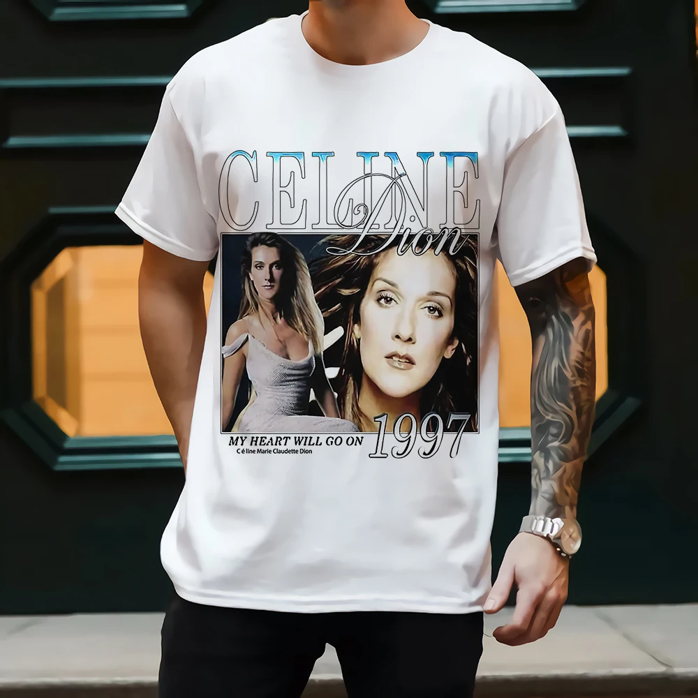 Celine Dion Cotton T-shirt Fashion Retro Clothing My Heart Will Go on Classic Art Tee Unisex Summer Casual  Tops Hymne A L'Amour