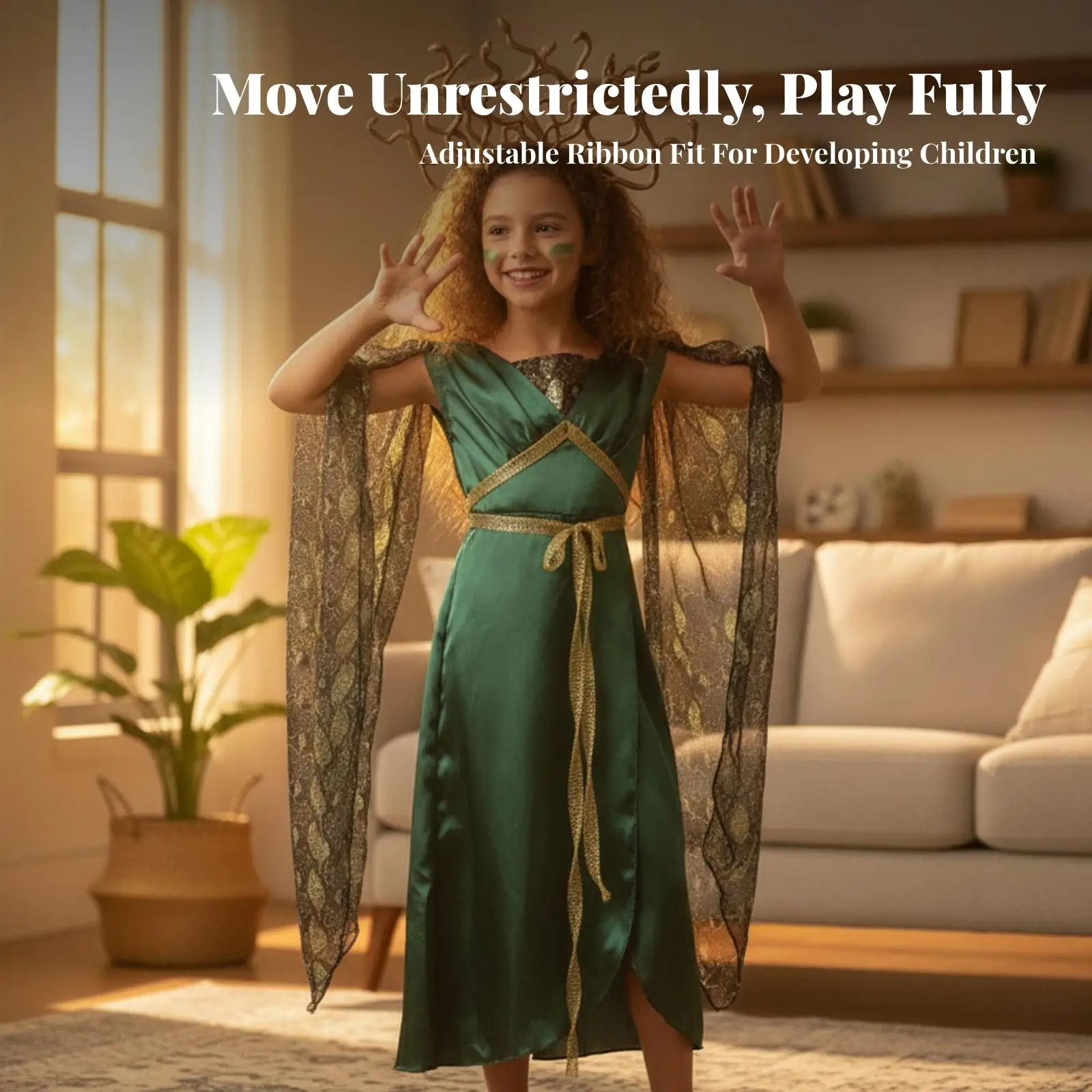Gorgon Costume with Headpiece Shimmer Dress with Headpiece Ankle-Length