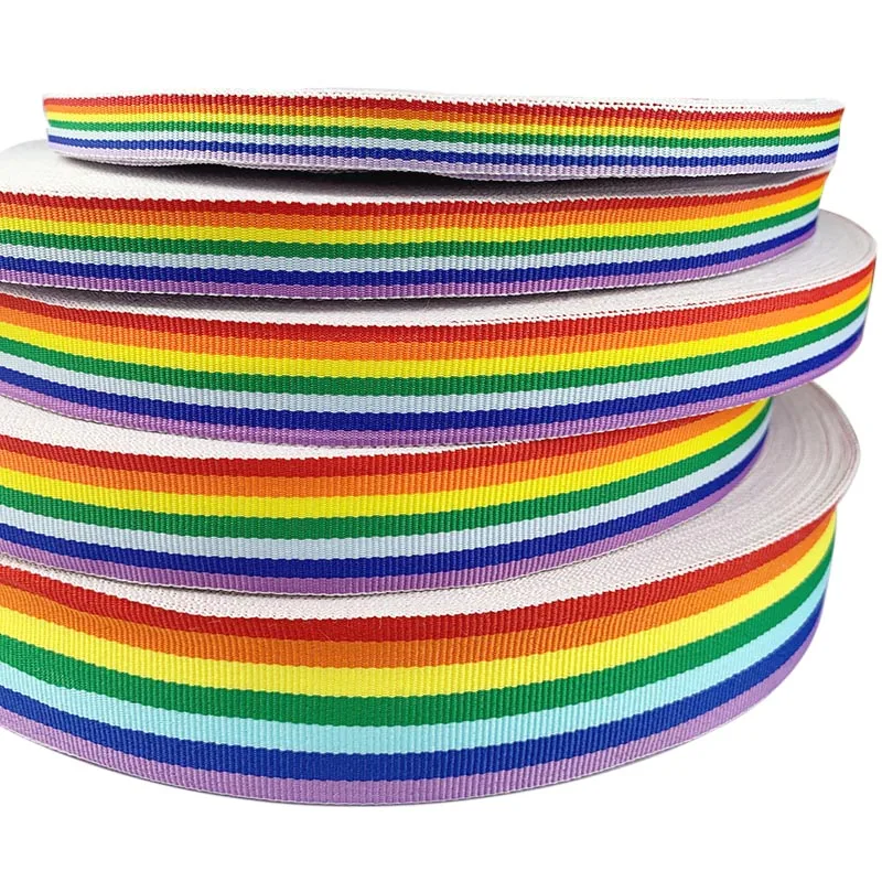 Colorful straps with rainbow stripes, color between stripes, backpack with medals, DIY accessories, wrapped webbing, 5 meters