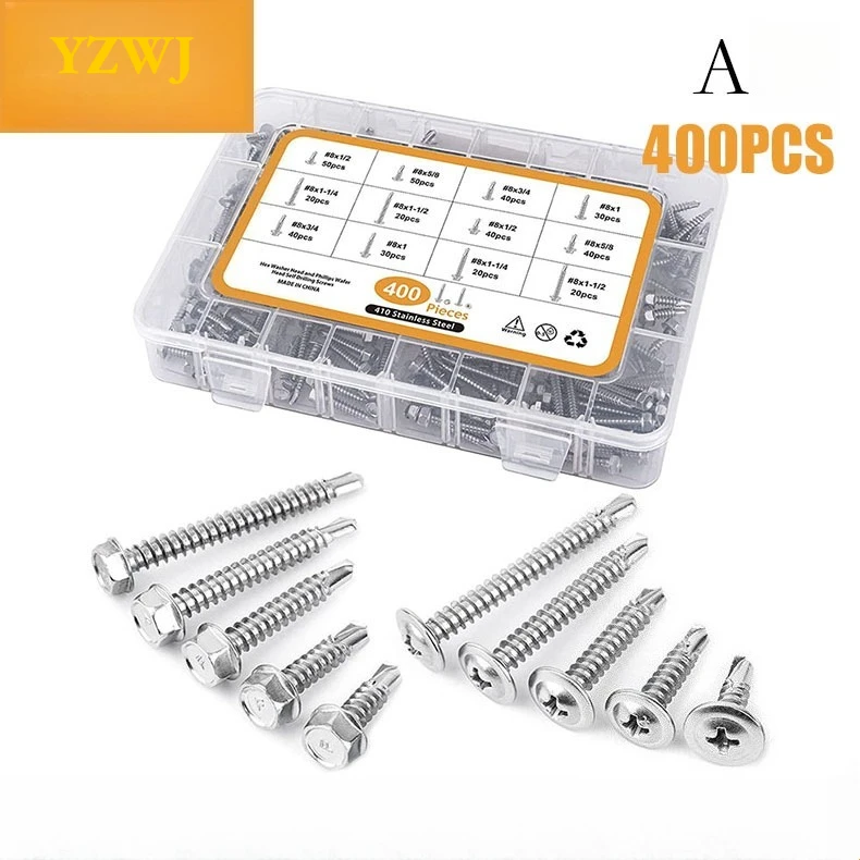 

Stainless Wafer Head & Hex Washer Self Drilling Screws mix set Stainless Steel Self Tapping TEK Screws for Wood, Plastic, Metal