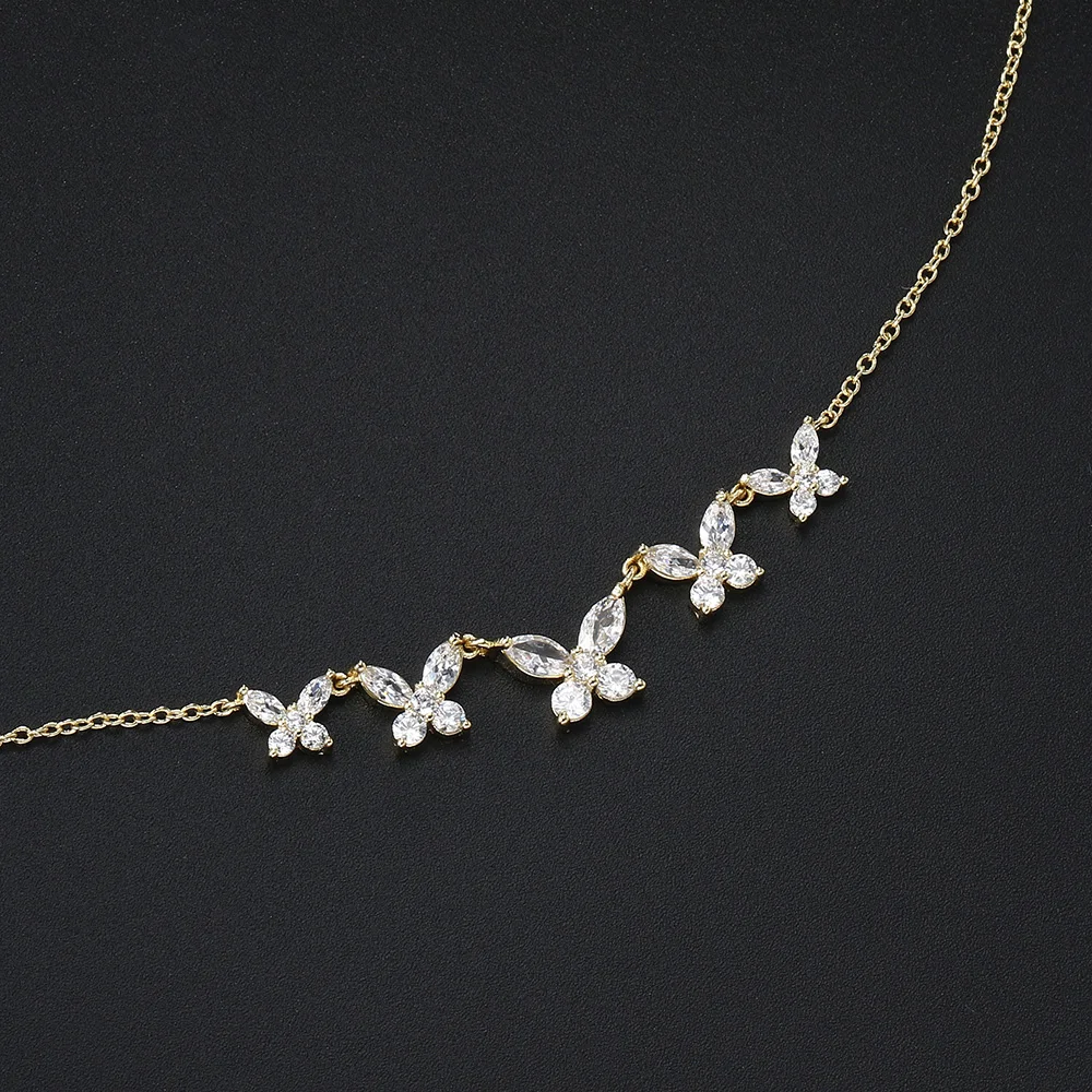 String Crystal Butterfly Pendant Necklaces for Women Gold plated Collar Choker Chain on Neck Party Accessories New Jewelry N017