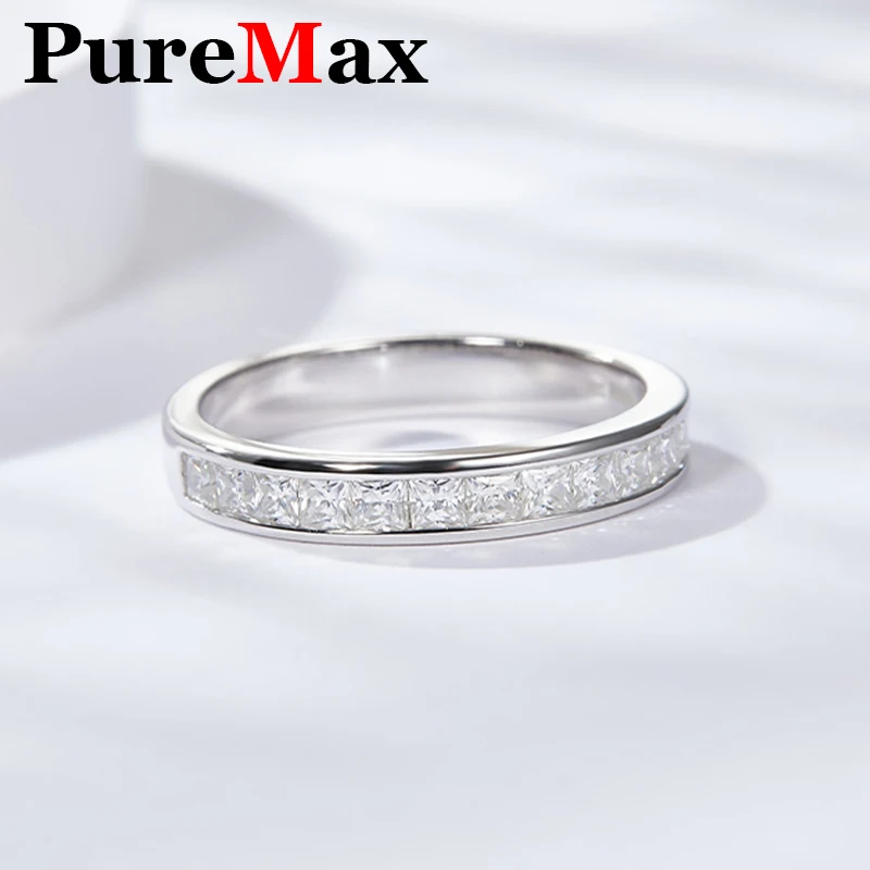 PureMax Premium Full 2x2mm Princess Cut  Row Moissanite Ring for Women Trendy 100% 925 Silver Engagement Wedding Ring with GRA