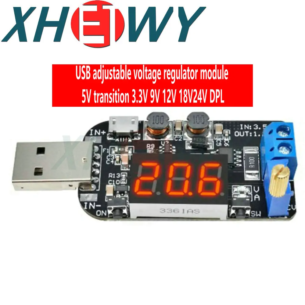 Current USB Micro USB Adjustable Buck-Boost Power Supply Voltage Regulator Module LED Display 5V to 3.3V 9V 12V 18V 24V