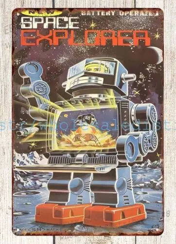 Pósteres artísticos de pared con letrero de estaño de metal de juguete ROBOT HORIKAWA SPACE EXPLORER de los años 60