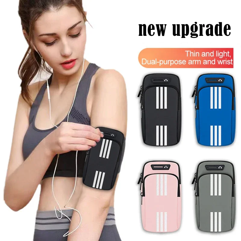 New Reflective Stripe Armband Bag For iPhone 15 14 13 12 Pro Max 15 Plus Elastic Zipper Running Sports Arm Mobile Phone Pouch