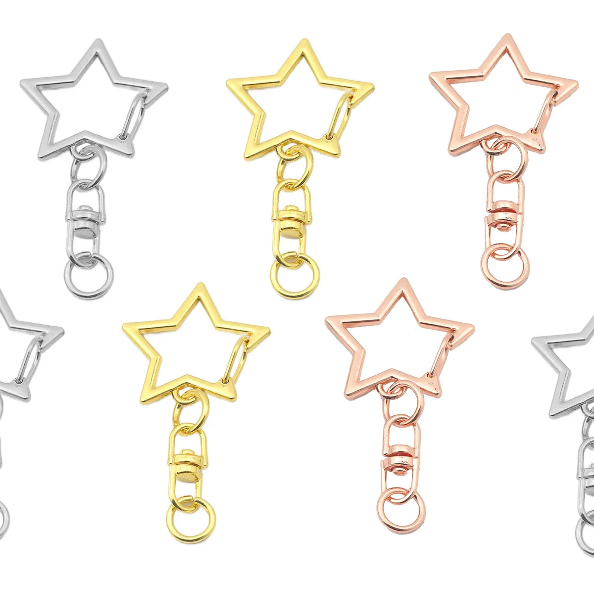 

1-5Pcs New Star Pentagram Hollow Key Chain Rings Keychain DIY Accessories Lobster Clasp Keyring Jewelry Making Findings
