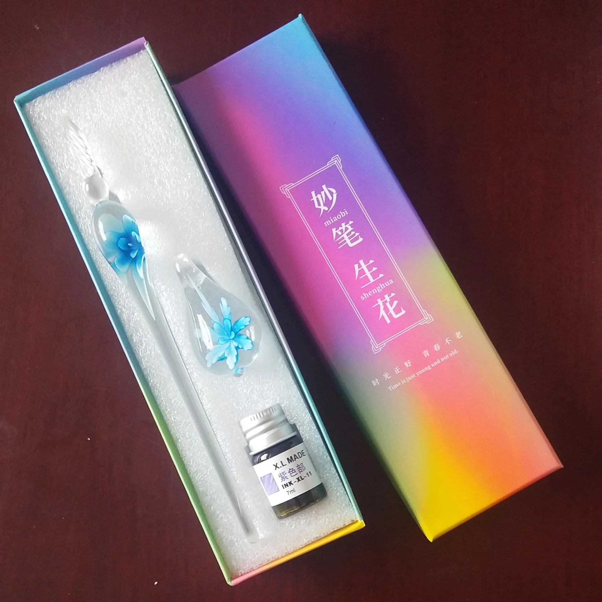 قلم زجاجي كريستالي، قلم غمس، صندوق هدايا، مجموعة أقلام توقيع حبر ملونة مسحوق ذهبي، قلم رسم، قلم ألوان تجريبية، هدية، زجاج PE