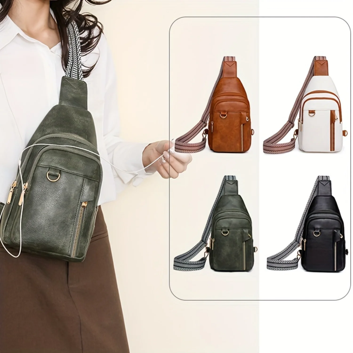 Fashion PU Leather Chest Bag, Multi Layer Crossbody Bag, Trendy Wide Strap Sling Backpack Fanny Pack