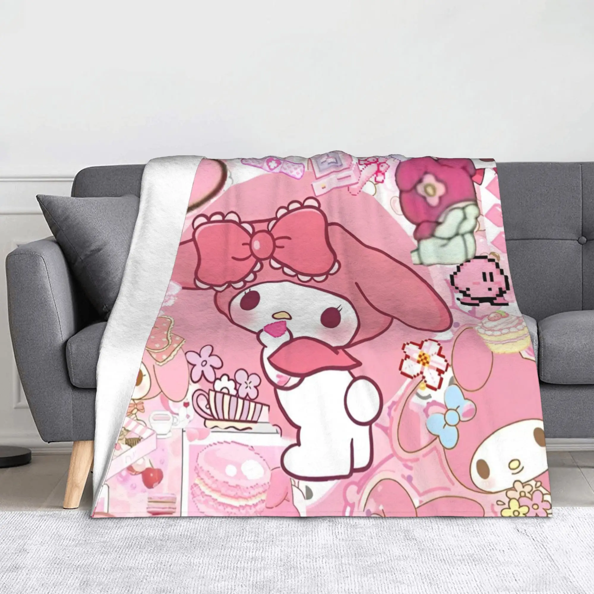 

Kawaii Pink My Melody плюшевое одеяло Sanrio милый мультфильм креативное одеяло для дома 200x150 см ковер кусок