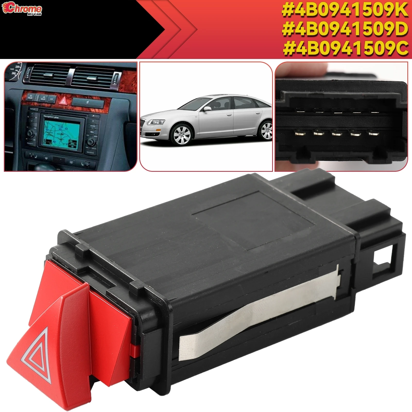 

Emergency Hazard Warning Light Flasher Switch Button Fits For Audi A6 S6 RS6 C5 Allroad Quattro 4B0941509C 4B0941509K 4B0941509D