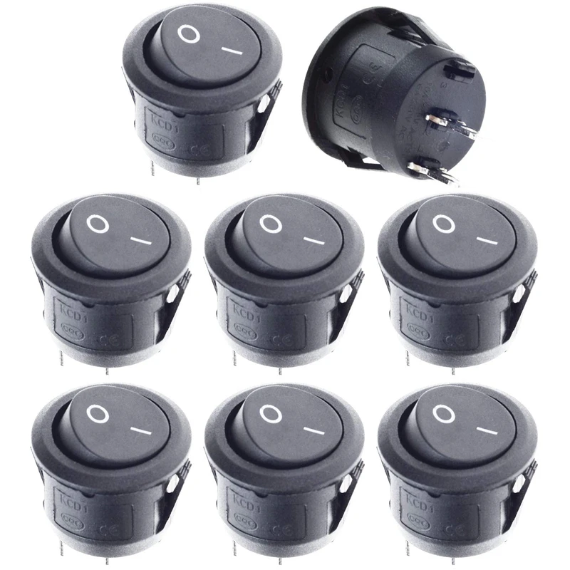 5/10pcs Round Rocker Power Switch 6A 250V AC 2 Pin 2 Position ON/Off Power Boat Switches SPST Black Button Mini Round Black Red