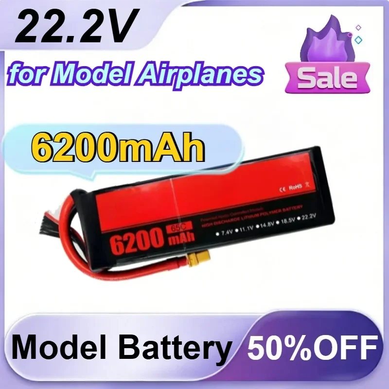 for 65C 22.2V 6200mAh for Model Airplanes with XT60 Plug 6S Specifically Designed Replaceable Battery