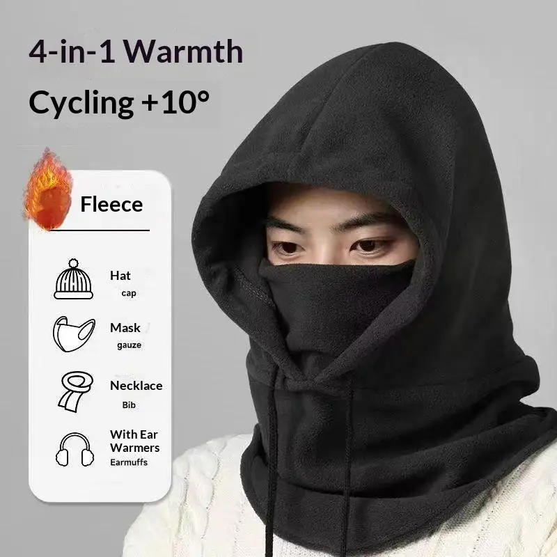 1Pcs Windproof Mask With Drawstring Unisex Winter Ski Mask Knit Hood Motorcycle Riding Headgea Warm Knitted Cap Cold Weather