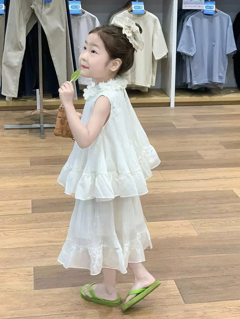 

Baby Girls Set Summer Children's White Petal Collar Doll Shirt And Skirt 2-Piece Set 2026 New Kids Clothing Outfit