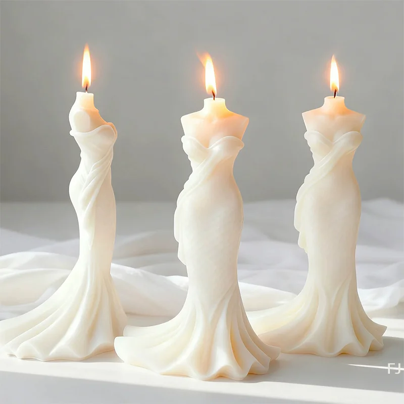 

[YU]DIY Wedding Dress Silicone Mold Handmade Aroma Candle Plaster Ornaments Molds Woman Party Dress Wedding Decor Mould