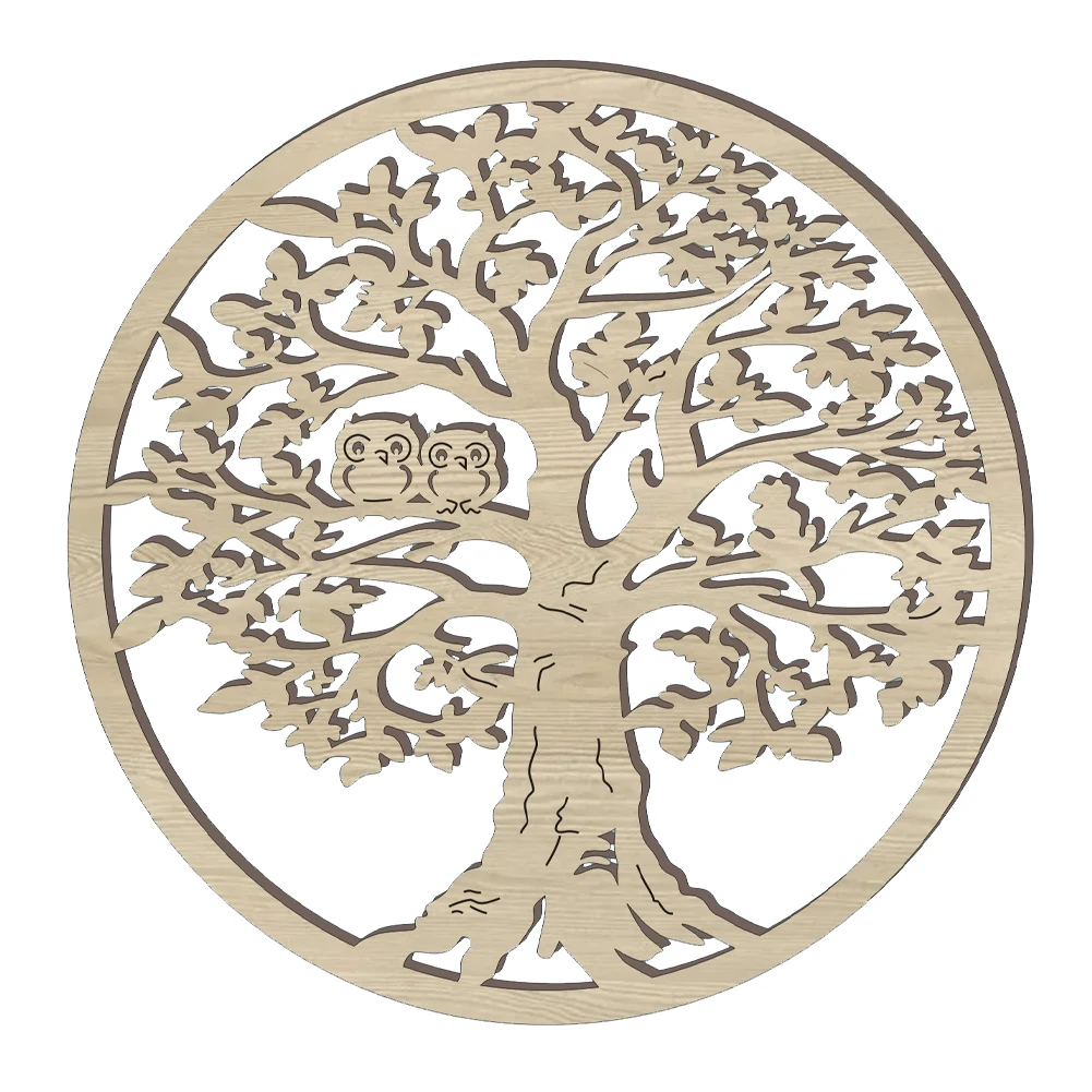 

2pc Round Hollow Wooden Tree of Life Insulated Coasters with Diameter 11cm Made of Natural Wood Laser Cut Decorated Handmade Art