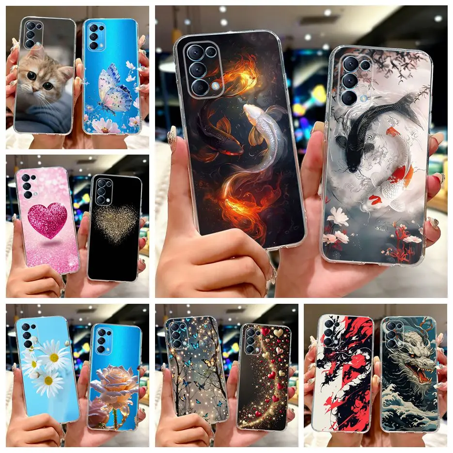 For Oppo Reno5 Pro 5G Case CPH2201 Luxury Lucky Koi Painted Cover Soft Silicone Case For Oppo Reno 5 Pro Reno5 5G CPH2145 Fundas