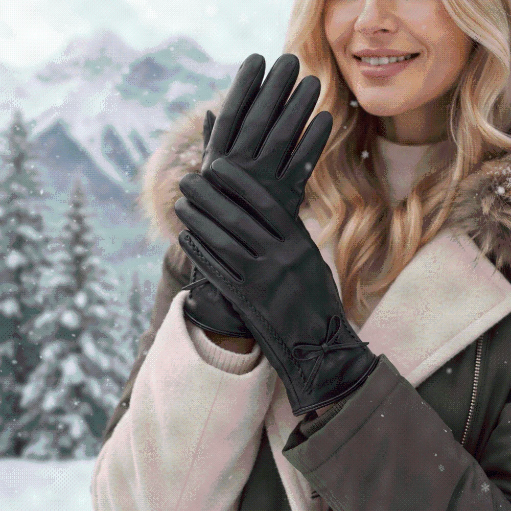 Fleece Lined Leather Gloves Anti-splash Water Classic Black Touchscreen Gloves Soft Texture Korean Style Warm Gloves Women
