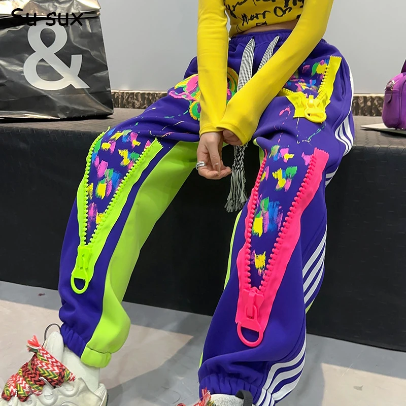 Tie Dye Graffiti Print Hip Hop Pants Women Y2k Clothes Sweatpants Casual Elastic Waist Jogger Pants Vestidos Streetwear 2024 New