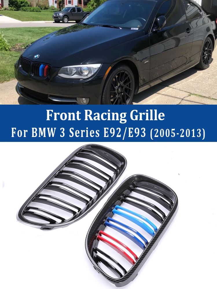 Front Bumper Kidney Grille M Color Carbon Fiber Design Lower Racing Grill Facelift For BMW 3 Series E92 E93 2005-2013 Auto Parts