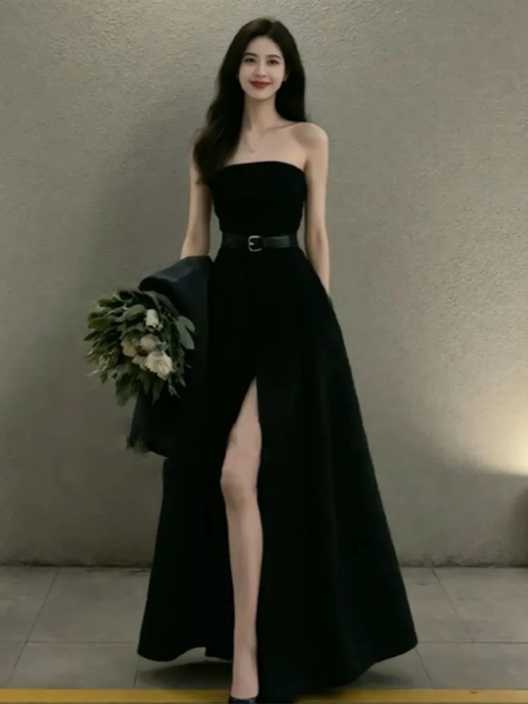 

B-016 Evening Dress Bandeau Bride Toast Dress Simple Fashion Small Man Annual Party Banquet Dress